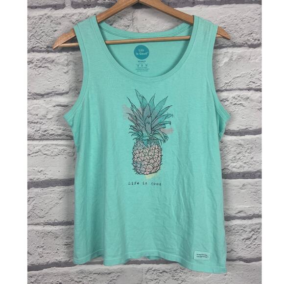 Life is Good Women M Tropical Coastal Nautical Resortwear Pineapple Graphic Tank - Picture 3 of 8